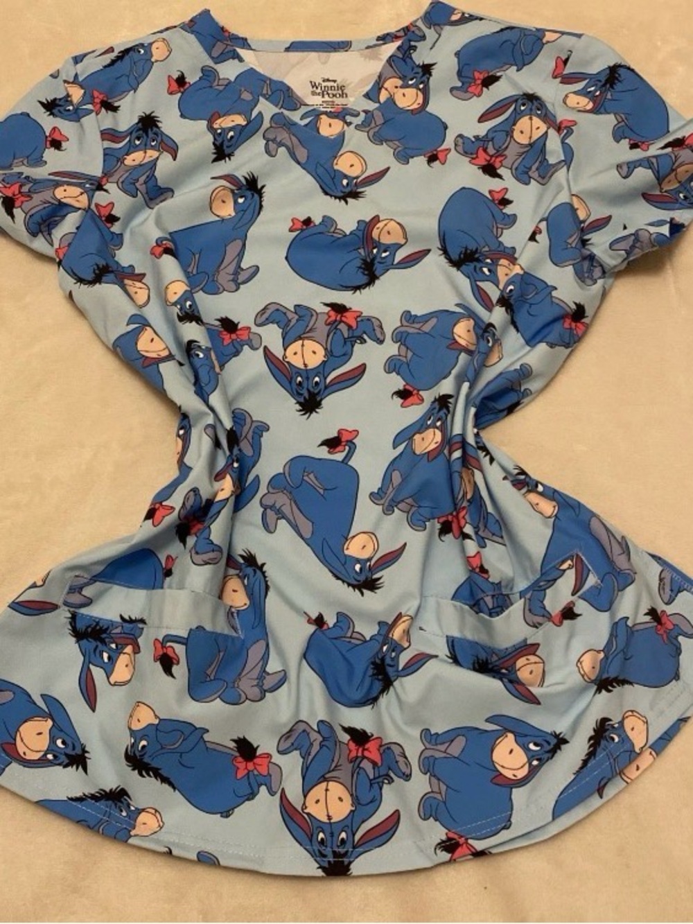 Disney Light Blue Eeyore Print Scrub Top - Picture 14 of 14